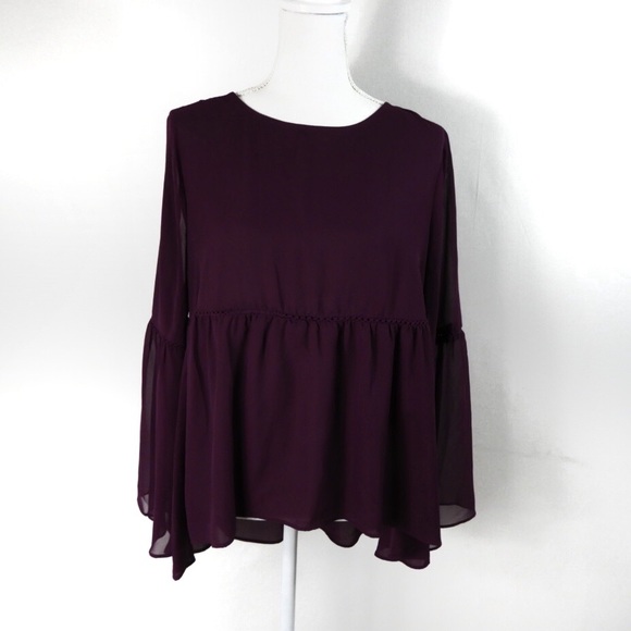 STYLUS Tops - K48 Stylus Boho Deep Purple Peasant Blouse Size L